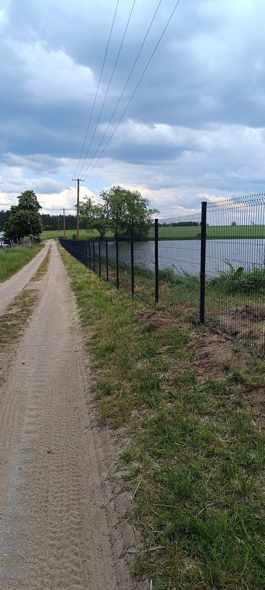 Czarne ogrodzenia siatkowe z metalowymi słupkami zabezpieczające teren